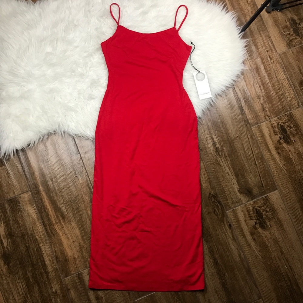 Privacy Please • Red Elliot Bodycon Midi Dress - Picture 2 of 7